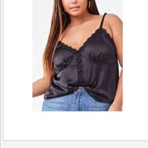 Black Satin+Lace Spaghetti Strapped Top w/buttons